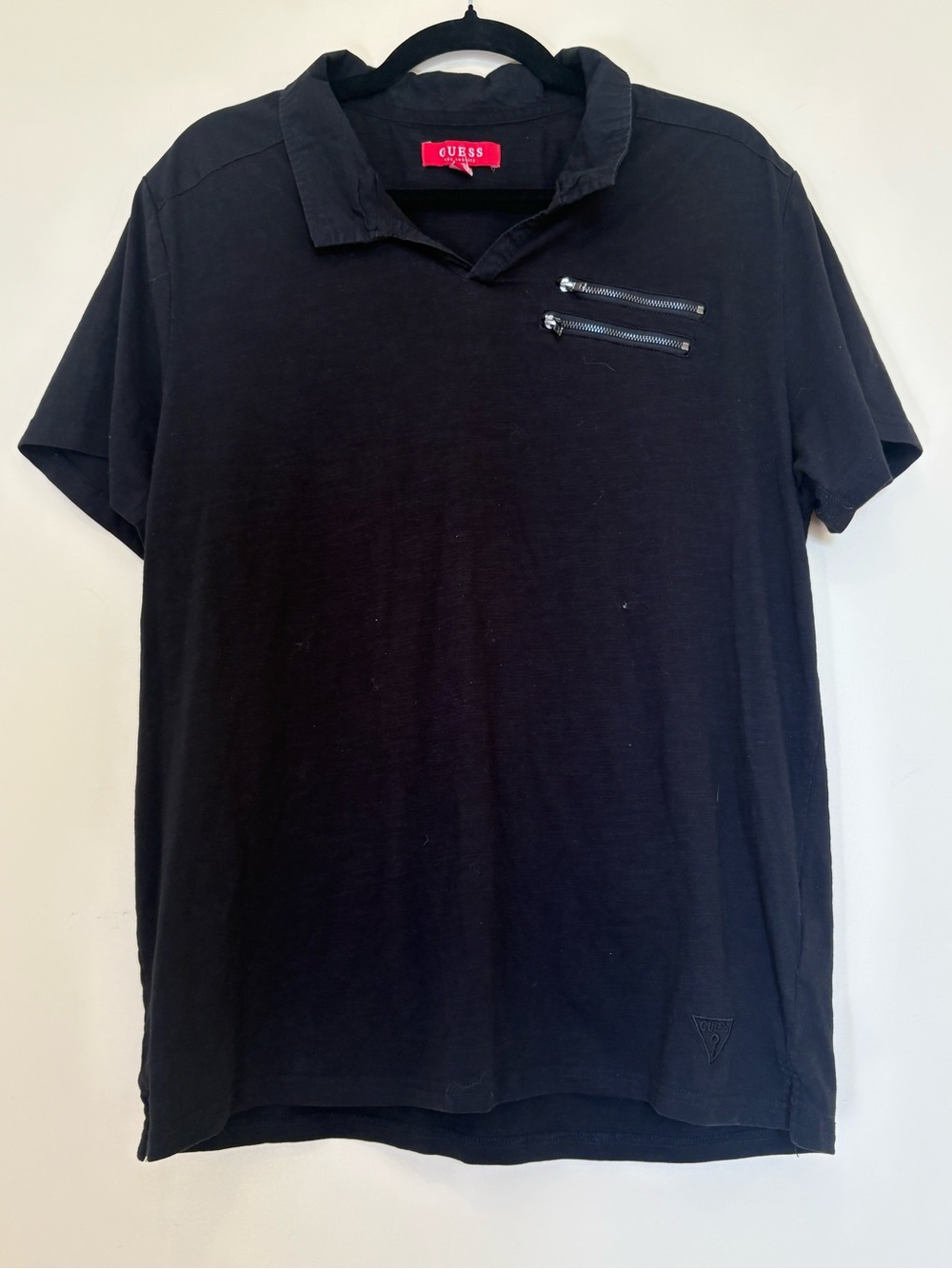 GUESS Black Men’s Short Sleeve Polo with Dual Chest Zippers Size XL